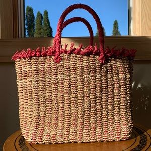 INGE SPORT Straw purse/tote. Natural tan and pink 13”w x 9”h.